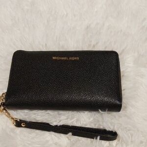 Michael Kors Black Wristlet with Gold Hardware